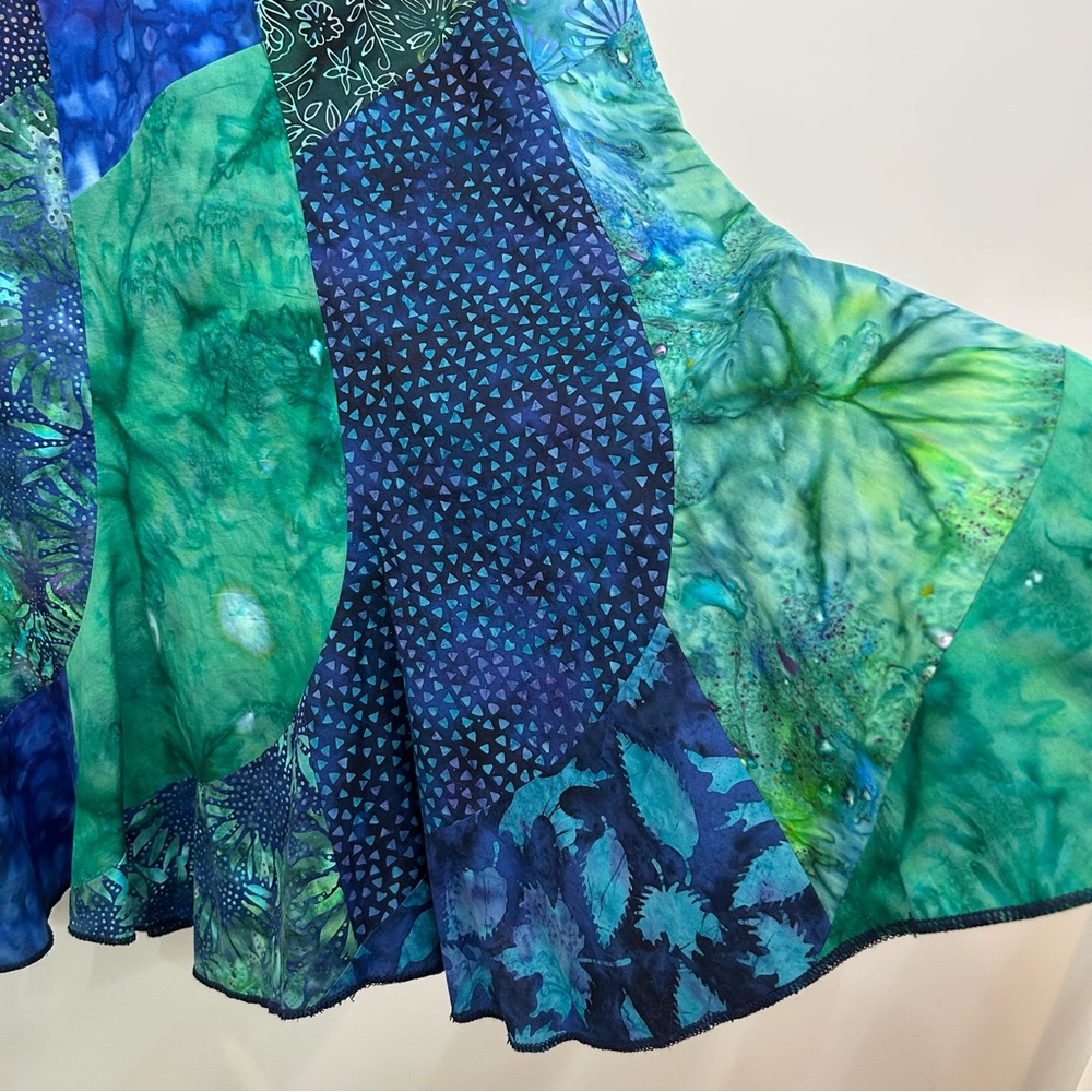 Handmade Asymmetrical Blue Green Fit Flare Fairycore Patchwork Midi Skirt Size M - Picture 6 of 12